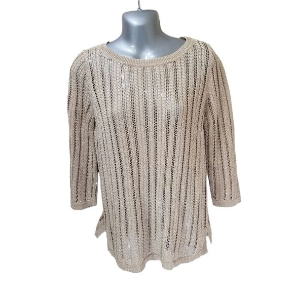 Talbots gold metallic 3/4 sleeve sweater Size SP - Picture 1 of 2